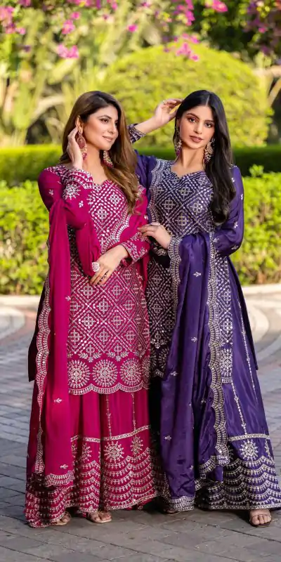 Ram 098 Rani Pink Color Chinon Thread Sequence Work Salwar Suit Casual, Wedding, Festive, Events . Expected Delivery  4-6 Working Days @2349/- only  | Casual Suits, Jump Suits, Creative suits, Designer Suits, Palazzo Suits, Party Wear Suits, Patiala Suits, Salwar suit, Straight Suits