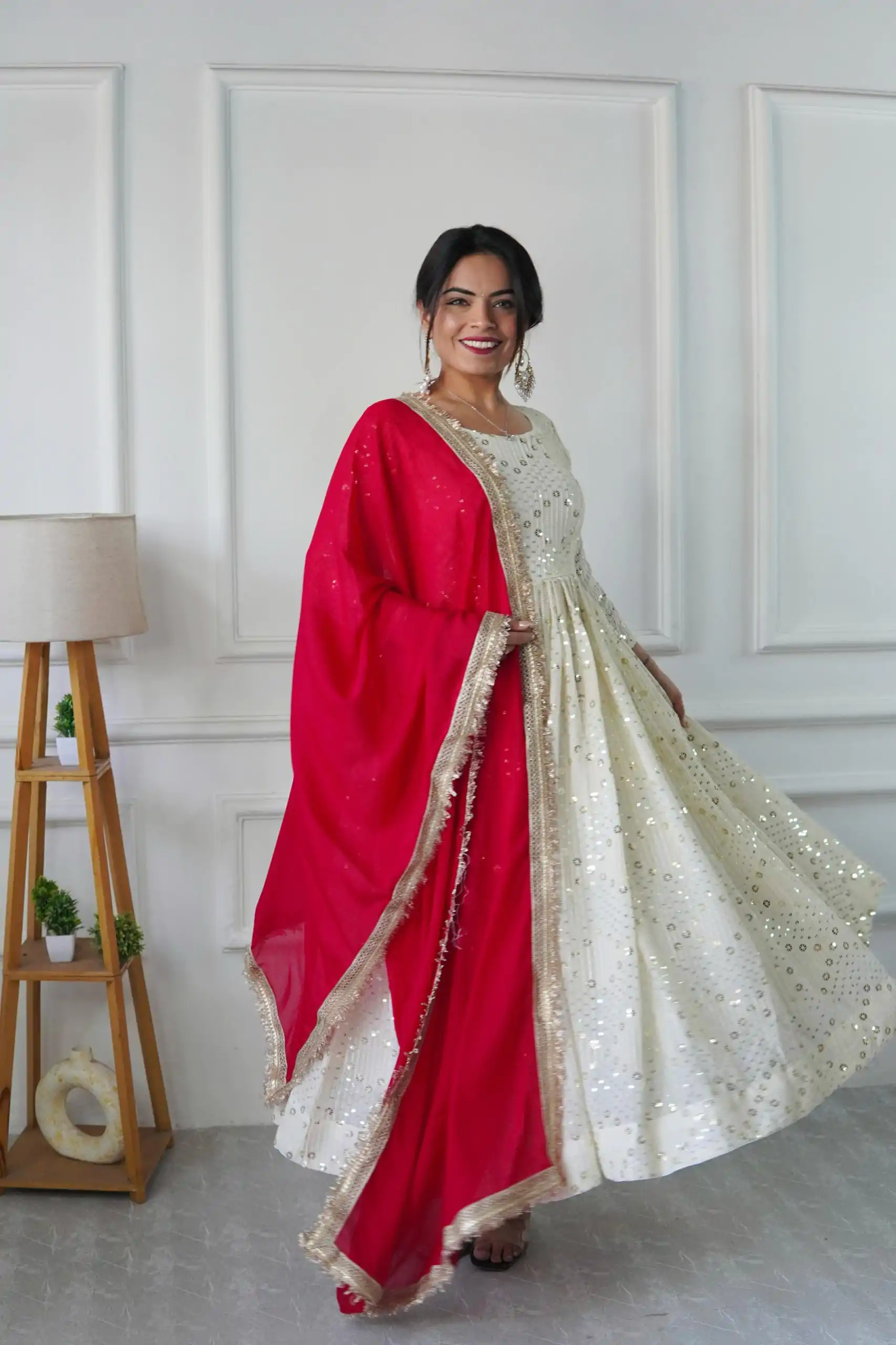 VLM 251 Half White Color Georgette Embroidery Work Gown Casual, Wedding, Party, Festive, Events Etc. Expected Delivery 4-6 Working Days @2099/- | Bollywood Gowns, Creative Gowns, Designer Gowns, Embroidered Gowns, Gowns, Party Wear Gowns