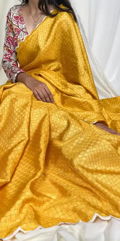 YNF 7706 Yellow Color Gadwall Chex Arce Work Saree Casual, Wedding, Festive, Events . Expected Delivery  4-6 Working Days @1549/- only                                                                                                                                           | Embroidered Sarees, Bollywood Sarees, Creative Sarees, Designer Sarees, Ethnic Saree, Modern Digital sarees, Party Wear Sarees, Sarees