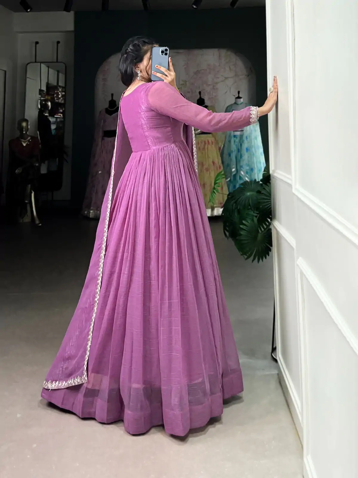 YNF 5500 Purple Color Silver Glory Hotfix Sequins Thread Work Gown Casual, Wedding, Party, Festive, Events Etc. Expected Delivery 4-6 Working Days @1999/- | Bollywood Gowns, Creative Gowns, Designer Gowns, Embroidered Gowns, Gowns, Party Wear Gowns