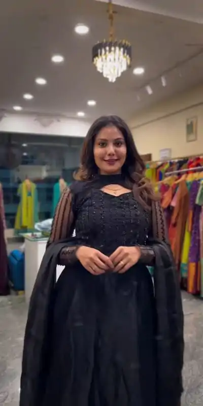 ND 5038 Black Color Jimmy Chu With Sequence Embroidery Work Gown Casual, Wedding, Party, Festive, Events Etc.4-6 Working Days@ 2099/-only | Bollywood Gowns, Creative Gowns, Designer Gowns, Embroidered Gowns, Gowns, Party Wear Gowns