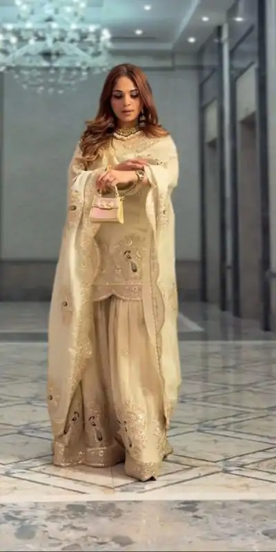 SR 1675 Half White Color Chinon Silk Sequence Work Salwar Suit Casual, Wedding, Festive, Events . Expected Delivery  4-6 Working Days @2249/- only      | Casual Suits, Jump Suits, Creative suits, Designer Suits, Palazzo Suits, Party Wear Suits, Patiala Suits, Salwar suit, Straight Suits