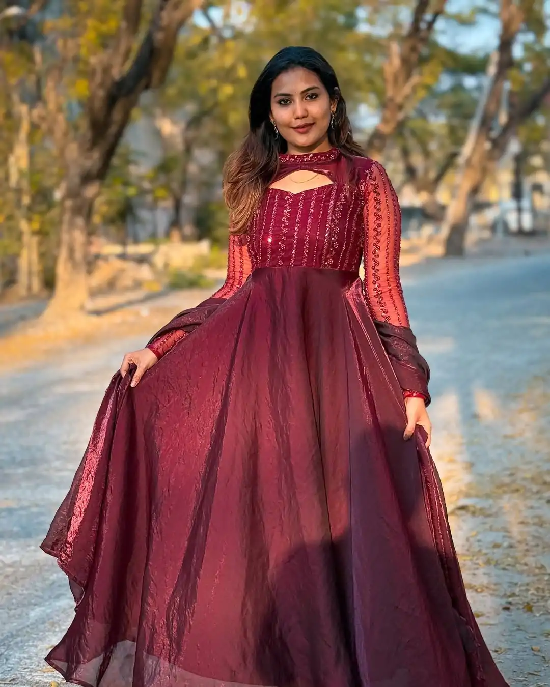 ND 5038 Red Color Jimmy Chu With Sequence Embroidery Work Gown Casual, Wedding, Party, Festive, Events Etc.4-6 Working Days@ 2099/-only | Bollywood Gowns, Creative Gowns, Designer Gowns, Embroidered Gowns, Gowns, Party Wear Gowns