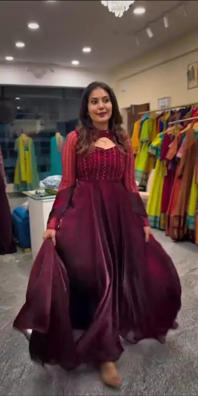 ND 5038 Red Color Jimmy Chu With Sequence Embroidery Work Gown Casual, Wedding, Party, Festive, Events Etc.4-6 Working Days@ 2099/-only | Bollywood Gowns, Creative Gowns, Designer Gowns, Embroidered Gowns, Gowns, Party Wear Gowns