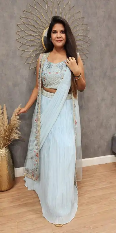 LG 1929 Light Blue Color Georgette With Embroidery Lehenga Choli Wedding, Party, Festival, Events Etc. Delivery 4-6 Working Days @1999/- | Creative Lehenga, Bollywood Lehenga, Designer Lehenga, Embroidered Lehenga, Lehenga, Party Wear Lehenga