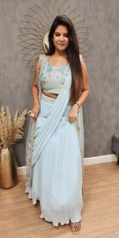 LG 1929 Light Blue Color Georgette With Embroidery Lehenga Choli Wedding, Party, Festival, Events Etc. Delivery 4-6 Working Days @1999/- | Creative Lehenga, Bollywood Lehenga, Designer Lehenga, Embroidered Lehenga, Lehenga, Party Wear Lehenga
