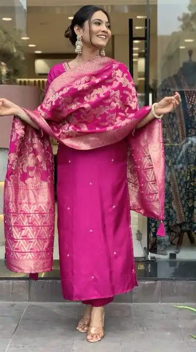MF 755 Rani pink Color Roman Silk Coding Work Salwar Suit Casual, Wedding, Party, Festive, Events Etc.4-6 Working Days@ 1699/-only | Casual Suits, Jump Suits, Creative suits, Designer Suits, Palazzo Suits, Party Wear Suits, Patiala Suits, Salwar suit, Straight Suits
