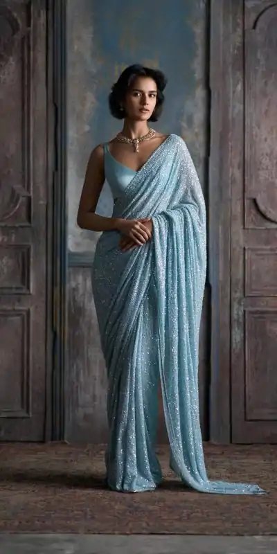 DF 3449Sky Blue Color Georgette Khichdi Sequence Work Saree Casual, Wedding, Festive, Events . Expected Delivery  4-6 Working Days @1899/- only                                                                                                                                           | Embroidered Sarees, Bollywood Sarees, Creative Sarees, Designer Sarees, Ethnic Saree, Modern Digital sarees, Party Wear Sarees, Sarees