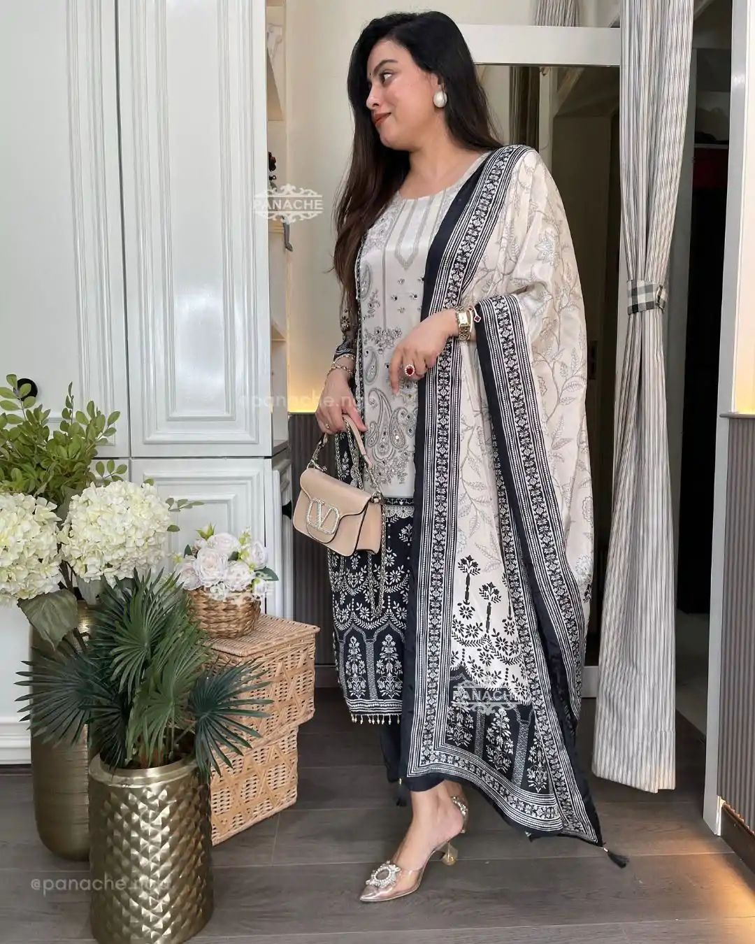 BE 337 White Color Chinon Printed Mirror Work Salwar Suit Casual, Wedding, Festive, Events . Expected Delivery  4-6 Working Days @1799/- only      | Casual Suits, Jump Suits, Creative suits, Designer Suits, Palazzo Suits, Party Wear Suits, Patiala Suits, Salwar suit, Straight Suits