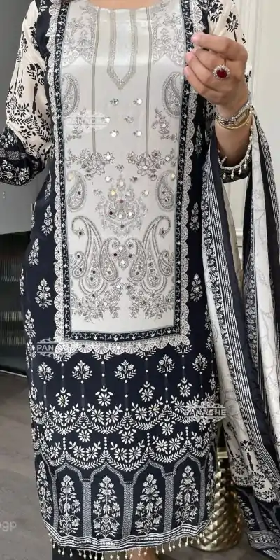 BE 337 White Color Chinon Printed Mirror Work Salwar Suit Casual, Wedding, Festive, Events . Expected Delivery  4-6 Working Days @1799/- only      | Casual Suits, Jump Suits, Creative suits, Designer Suits, Palazzo Suits, Party Wear Suits, Patiala Suits, Salwar suit, Straight Suits