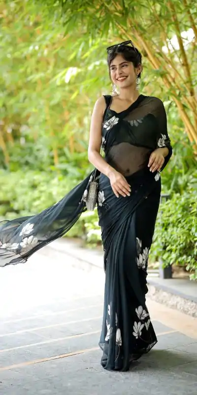 SC 411 Black Color Soft Georgette Silk All Over Saree Casual, Wedding, Festive, Events . Expected Delivery  4-6 Working Days @1599/- only                                                                                                                                           | Embroidered Sarees, Bollywood Sarees, Creative Sarees, Designer Sarees, Ethnic Saree, Modern Digital sarees, Party Wear Sarees, Sarees