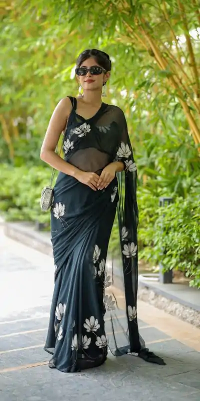 SC 411 Black Color Soft Georgette Silk All Over Saree Casual, Wedding, Festive, Events . Expected Delivery  4-6 Working Days @1599/- only                                                                                                                                           | Embroidered Sarees, Bollywood Sarees, Creative Sarees, Designer Sarees, Ethnic Saree, Modern Digital sarees, Party Wear Sarees, Sarees