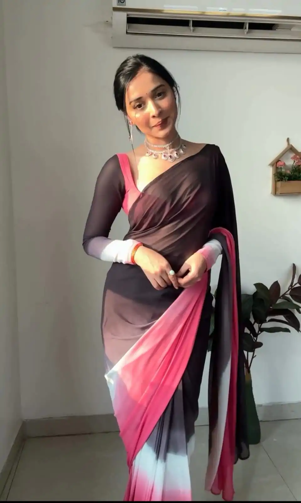 SC 235 Black Pink Color Soft Georgette Silk Ready To Wear Saree Casual, Wedding, Festive, Events . Expected Delivery  4-6 Working Days @1549/- only                                                                                                                                             | Embroidered Sarees, Bollywood Sarees, Creative Sarees, Designer Sarees, Ethnic Saree, Modern Digital sarees, Party Wear Sarees, Sarees