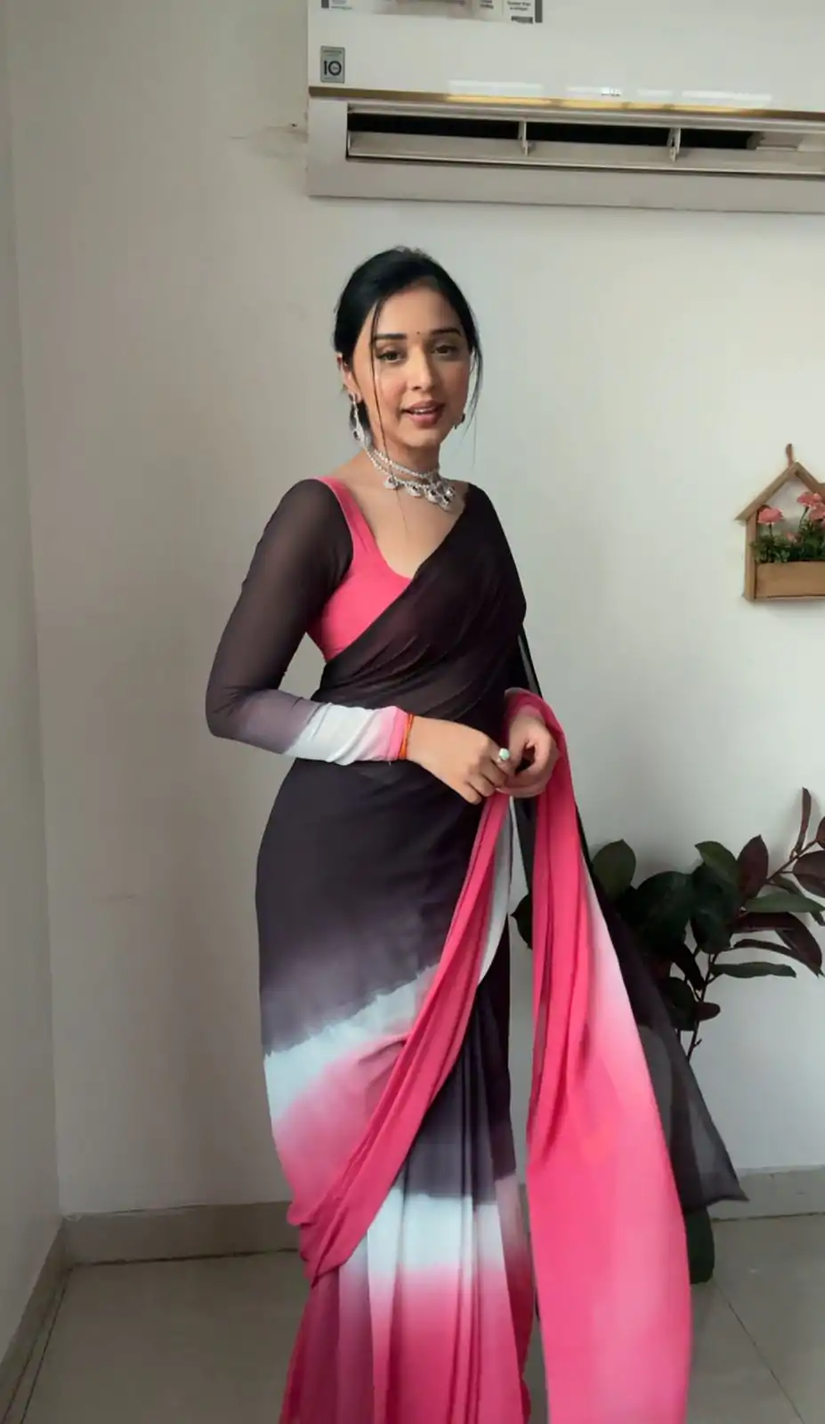 SC 235 Black Pink Color Soft Georgette Silk Ready To Wear Saree Casual, Wedding, Festive, Events . Expected Delivery  4-6 Working Days @1549/- only                                                                                                                                             | Embroidered Sarees, Bollywood Sarees, Creative Sarees, Designer Sarees, Ethnic Saree, Modern Digital sarees, Party Wear Sarees, Sarees