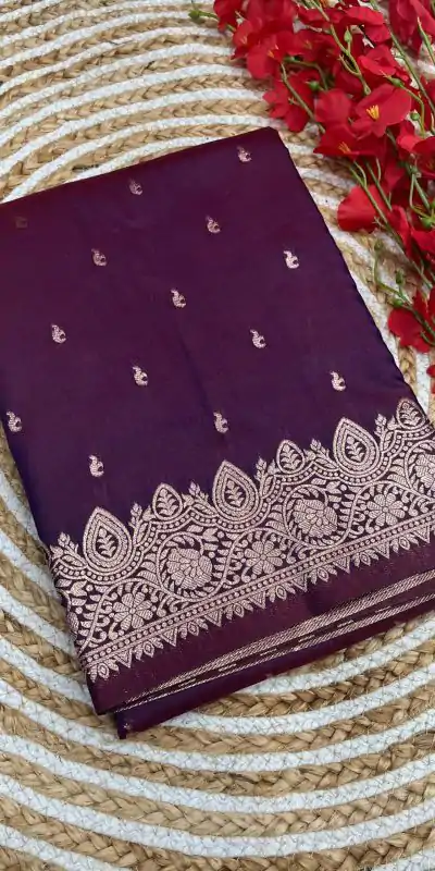 MB 1131 Wine Color Banarasi Silk Zari Weaving Rich Pallu Saree Casual, Wedding, Festive, Events . Expected Delivery  4-6 Working Days @1899/- only                                                                                                                                             | Embroidered Sarees, Bollywood Sarees, Creative Sarees, Designer Sarees, Ethnic Saree, Modern Digital sarees, Party Wear Sarees, Sarees