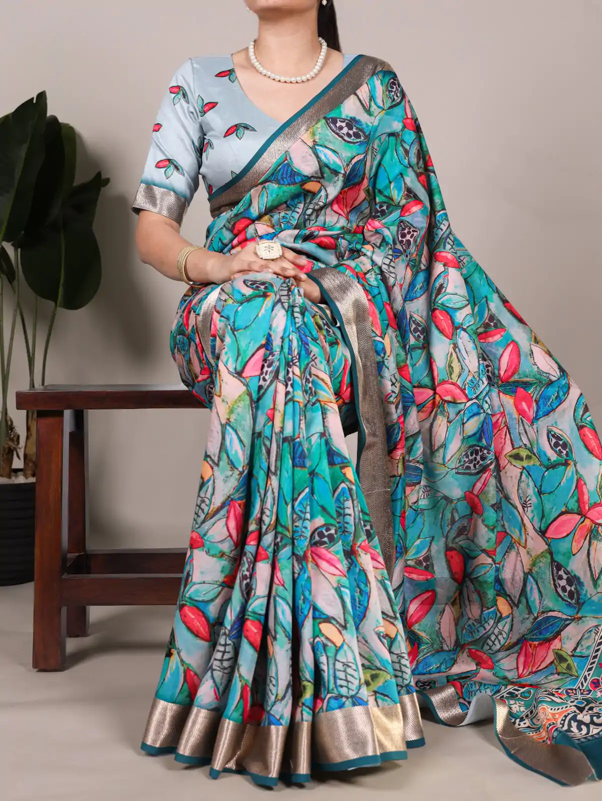 YNF 7019 Blue Color Tushar Silk With Viscose Border Printed Saree Casual, Wedding, Festive, Events . Expected Delivery  4-6 Working Days @1699/- only                                                                                                                                           | Embroidered Sarees, Bollywood Sarees, Creative Sarees, Designer Sarees, Ethnic Saree, Modern Digital sarees, Party Wear Sarees, Sarees