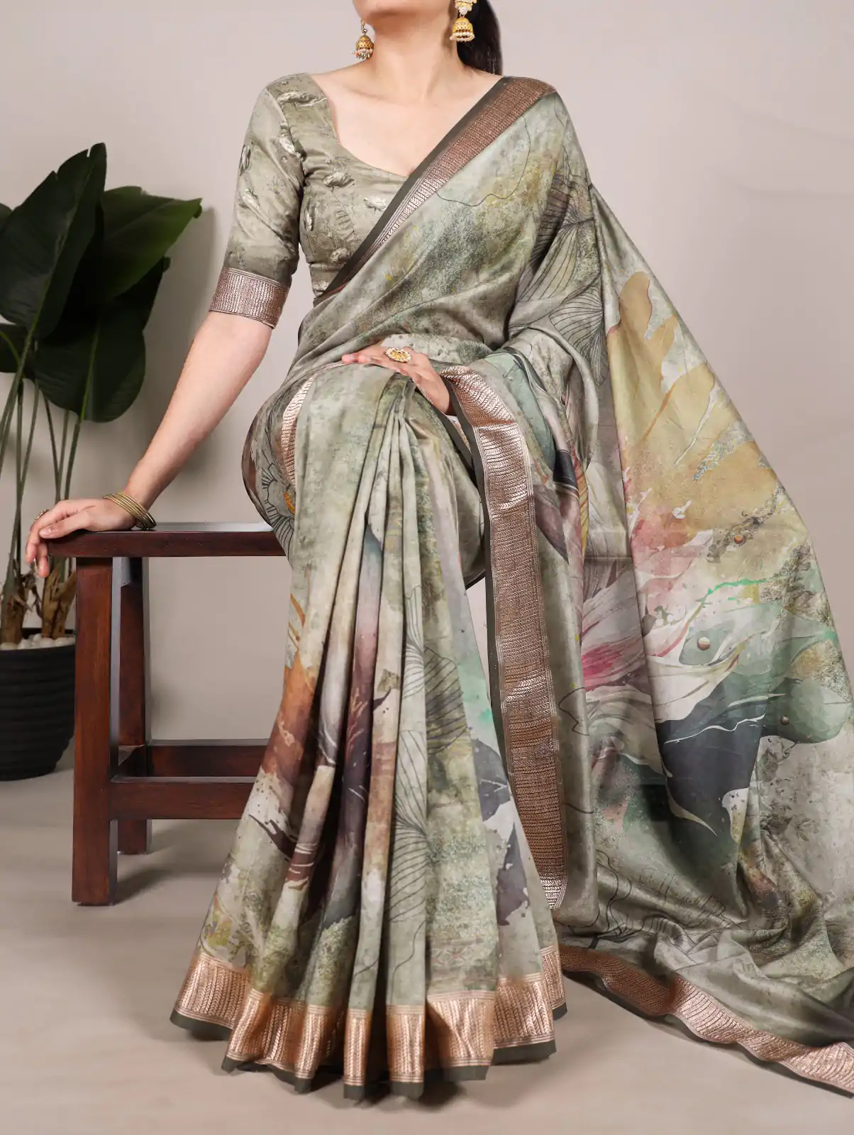 YNF 7019 Brown Color Tushar Silk With Viscose Border Printed Saree Casual, Wedding, Festive, Events . Expected Delivery  4-6 Working Days @1699/- only                                                                                                                                           | Embroidered Sarees, Bollywood Sarees, Creative Sarees, Designer Sarees, Ethnic Saree, Modern Digital sarees, Party Wear Sarees, Sarees