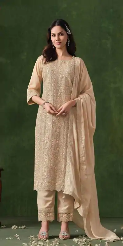 FC 6021 Cream Color Rangoli Coding Sequence Work Salwar Suit Casual, Wedding, Party, Festive, Events Etc.4-6 Working Days@ 2699/-only | Casual Suits, Jump Suits, Creative suits, Designer Suits, Palazzo Suits, Party Wear Suits, Patiala Suits, Salwar suit, Straight Suits