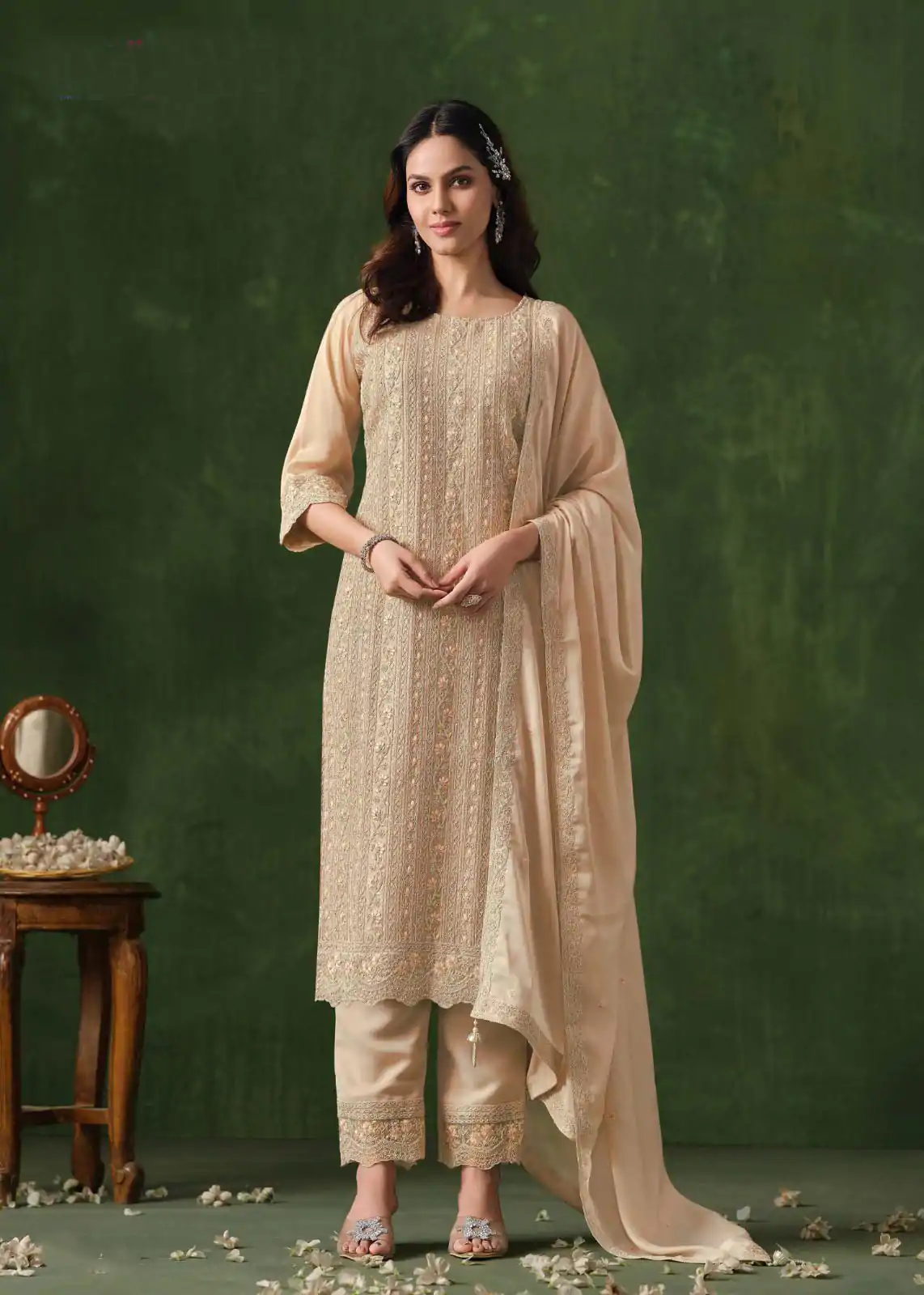 FC 6021 Cream Color Rangoli Coding Sequence Work Salwar Suit Casual, Wedding, Party, Festive, Events Etc.4-6 Working Days@ 2699/-only | Casual Suits, Jump Suits, Creative suits, Designer Suits, Palazzo Suits, Party Wear Suits, Patiala Suits, Salwar suit, Straight Suits
