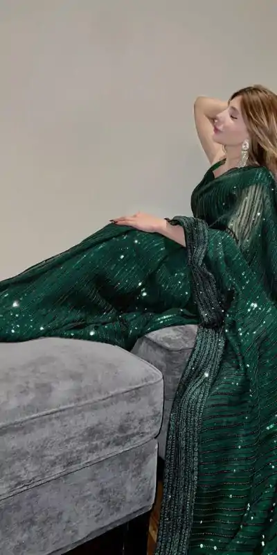 JR 620 Green Color Fox Georgette Embroidery Sequence Work Saree Casual, Wedding, Festive, Events . Expected Delivery  4-6 Working Days @1799/- only                                                                                                                                             | Embroidered Sarees, Bollywood Sarees, Creative Sarees, Designer Sarees, Ethnic Saree, Modern Digital sarees, Party Wear Sarees, Sarees