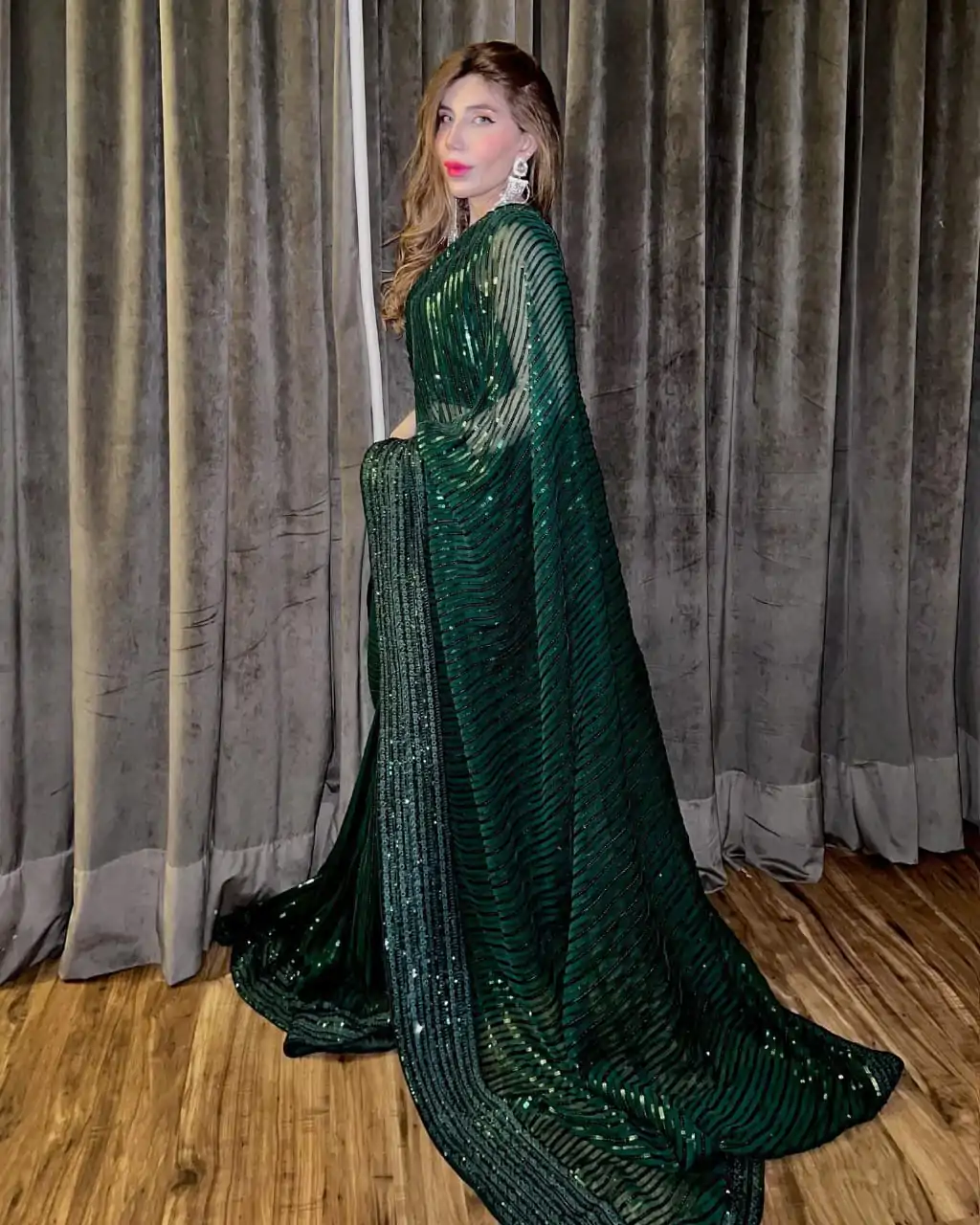 JR 620 Green Color Fox Georgette Embroidery Sequence Work Saree Casual, Wedding, Festive, Events . Expected Delivery  4-6 Working Days @1799/- only                                                                                                                                             | Embroidered Sarees, Bollywood Sarees, Creative Sarees, Designer Sarees, Ethnic Saree, Modern Digital sarees, Party Wear Sarees, Sarees