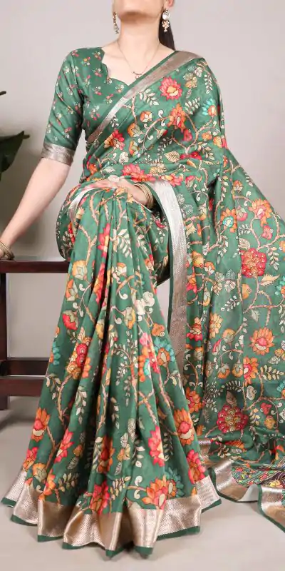 YNF 7019 Green Color Tushar Silk With Viscose Border Printed Saree Casual, Wedding, Festive, Events . Expected Delivery  4-6 Working Days @1699/- only                                                                                                                                           | Embroidered Sarees, Bollywood Sarees, Creative Sarees, Designer Sarees, Ethnic Saree, Modern Digital sarees, Party Wear Sarees, Sarees