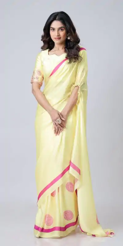 ST 1102B Lemon Yellow Color Japan Satin Digital Print Work Saree Casual, Wedding, Festive, Events . Expected Delivery  4-6 Working Days @1849/- only      | Embroidered Sarees, Bollywood Sarees, Creative Sarees, Designer Sarees, Ethnic Saree, Modern Digital sarees, Party Wear Sarees, Sarees