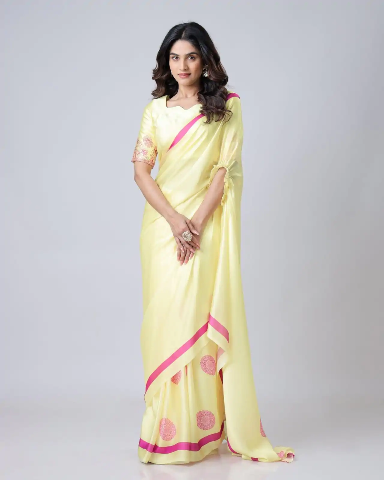 ST 1102B Lemon Yellow Color Japan Satin Digital Print Work Saree Casual, Wedding, Festive, Events . Expected Delivery  4-6 Working Days @1849/- only      | Embroidered Sarees, Bollywood Sarees, Creative Sarees, Designer Sarees, Ethnic Saree, Modern Digital sarees, Party Wear Sarees, Sarees