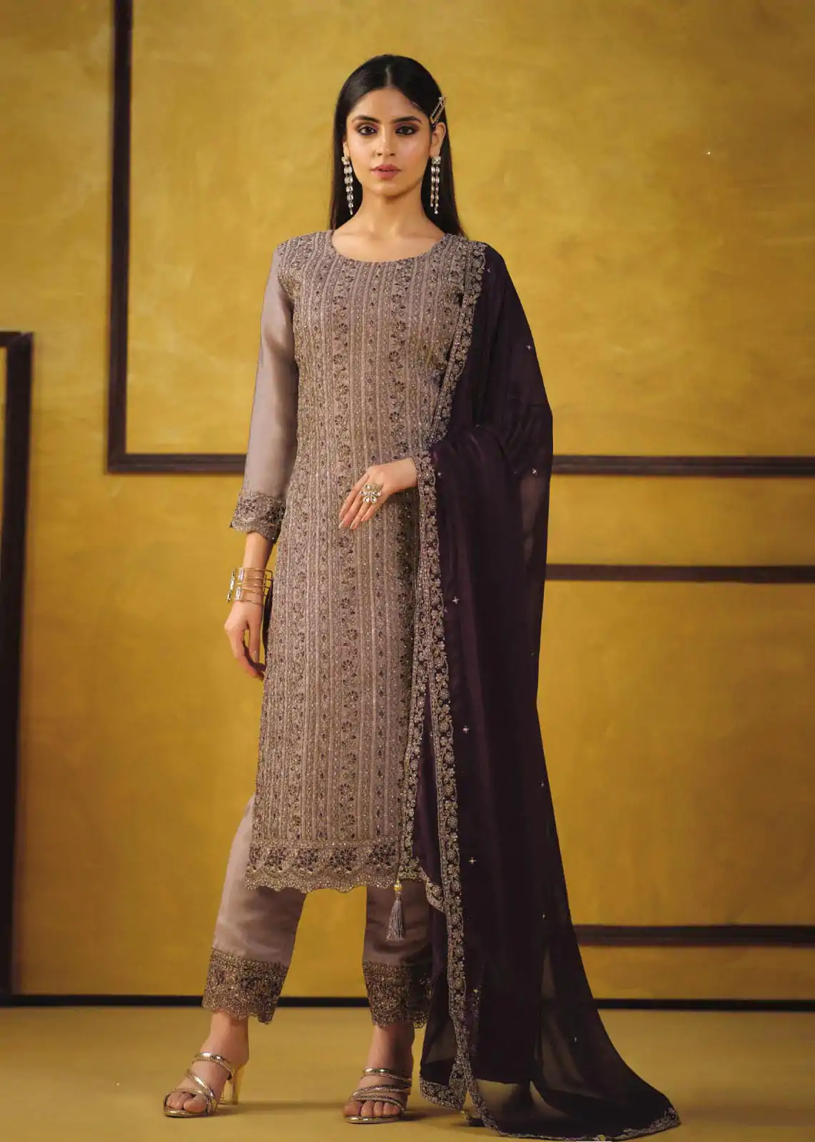 FC 5421 Light Brown Color Rangoli Coding Sequence Work Salwar Suit Casual, Wedding, Party, Festive, Events Etc.4-6 Working Days@ 2749/-only | Casual Suits, Jump Suits, Creative suits, Designer Suits, Palazzo Suits, Party Wear Suits, Patiala Suits, Salwar suit, Straight Suits