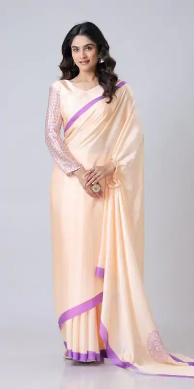 ST 1102B Light Peach Color Japan Satin Digital Print Work Saree Casual, Wedding, Festive, Events . Expected Delivery  4-6 Working Days @1849/- only      | Embroidered Sarees, Bollywood Sarees, Creative Sarees, Designer Sarees, Ethnic Saree, Modern Digital sarees, Party Wear Sarees, Sarees