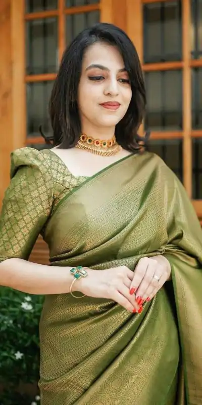 KP 4074 Mehndi Color Lichi Silk Jacquard Work On All Over Saree Casual, Wedding, Festive, Events . Expected Delivery  4-6 Working Days @1399/- only                                                                                                                                           | Embroidered Sarees, Bollywood Sarees, Creative Sarees, Designer Sarees, Ethnic Saree, Modern Digital sarees, Party Wear Sarees, Sarees