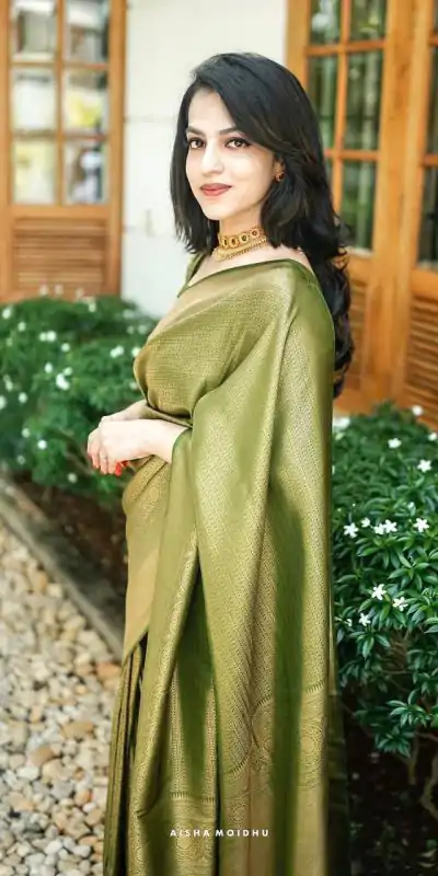 KP 4074 Mehndi Color Lichi Silk Jacquard Work On All Over Saree Casual, Wedding, Festive, Events . Expected Delivery  4-6 Working Days @1399/- only                                                                                                                                           | Embroidered Sarees, Bollywood Sarees, Creative Sarees, Designer Sarees, Ethnic Saree, Modern Digital sarees, Party Wear Sarees, Sarees