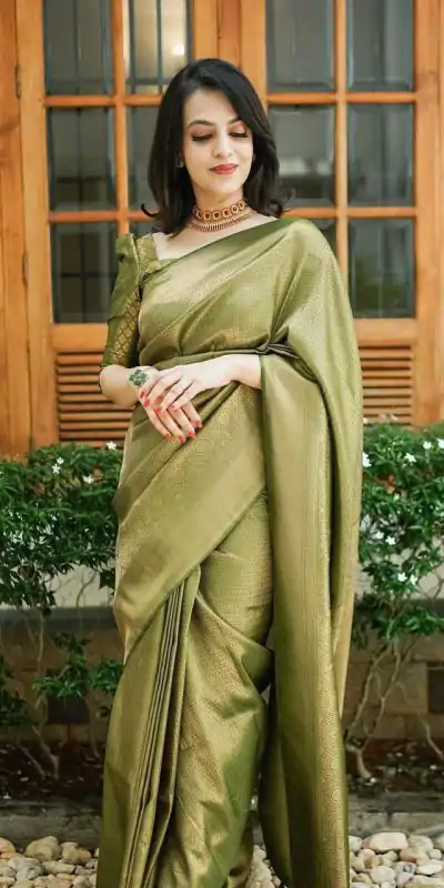 KP 4074 Mehndi Color Lichi Silk Jacquard Work On All Over Saree Casual, Wedding, Festive, Events . Expected Delivery  4-6 Working Days @1399/- only                                                                                                                                           | Embroidered Sarees, Bollywood Sarees, Creative Sarees, Designer Sarees, Ethnic Saree, Modern Digital sarees, Party Wear Sarees, Sarees