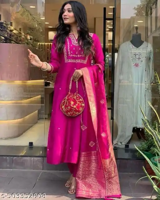 MF 749 Rani pink Color Roman Silk Coding Work Salwar Suit Casual, Wedding, Party, Festive, Events Etc.4-6 Working Days@ 1699/-only | Casual Suits, Jump Suits, Creative suits, Designer Suits, Palazzo Suits, Party Wear Suits, Patiala Suits, Salwar suit, Straight Suits