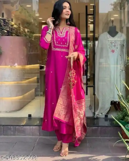 MF 749 Rani pink Color Roman Silk Coding Work Salwar Suit Casual, Wedding, Party, Festive, Events Etc.4-6 Working Days@ 1699/-only | Casual Suits, Jump Suits, Creative suits, Designer Suits, Palazzo Suits, Party Wear Suits, Patiala Suits, Salwar suit, Straight Suits
