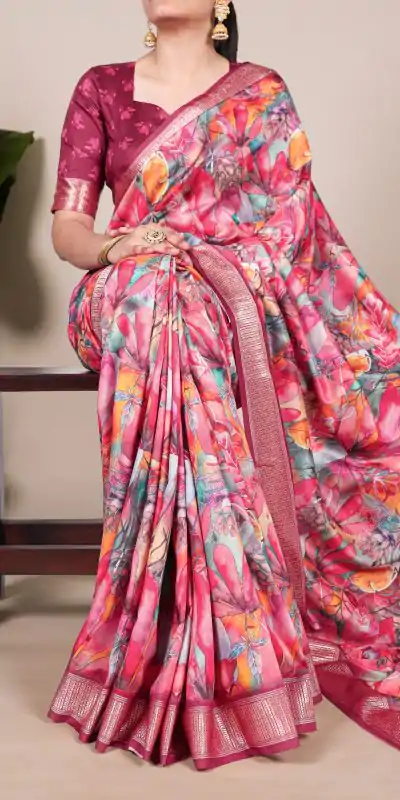 YNF 7019 Rani Pink Color Tushar Silk With Viscose Border Printed Saree Casual, Wedding, Festive, Events . Expected Delivery  4-6 Working Days @1699/- only                                                                                                                                           | Embroidered Sarees, Bollywood Sarees, Creative Sarees, Designer Sarees, Ethnic Saree, Modern Digital sarees, Party Wear Sarees, Sarees