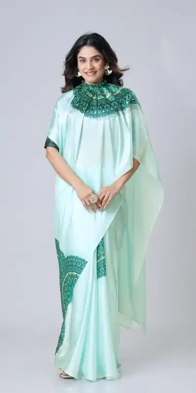 ST 1102B Sea Green Color Japan Satin Digital Print Work Saree Casual, Wedding, Festive, Events . Expected Delivery  4-6 Working Days @1849/- only      | Embroidered Sarees, Bollywood Sarees, Creative Sarees, Designer Sarees, Ethnic Saree, Modern Digital sarees, Party Wear Sarees, Sarees