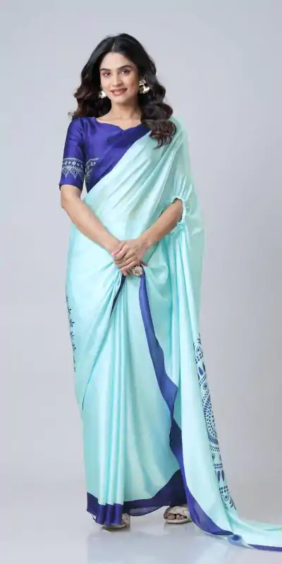 ST 1102B Sky Blue Color Japan Satin Digital Print Work Saree Casual, Wedding, Festive, Events . Expected Delivery  4-6 Working Days @1849/- only      | Embroidered Sarees, Bollywood Sarees, Creative Sarees, Designer Sarees, Ethnic Saree, Modern Digital sarees, Party Wear Sarees, Sarees