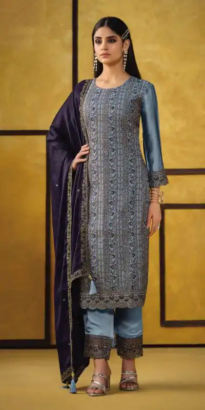 FC 5421 Sky Blue Color Rangoli Coding Sequence Work Salwar Suit Casual, Wedding, Party, Festive, Events Etc.4-6 Working Days@ 2749/-only | Casual Suits, Jump Suits, Creative suits, Designer Suits, Palazzo Suits, Party Wear Suits, Patiala Suits, Salwar suit, Straight Suits