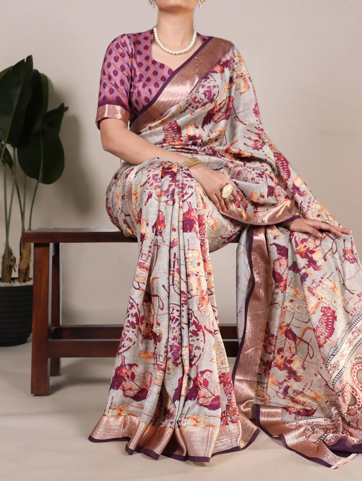 YNF 7019 Wine Color Tushar Silk With Viscose Border Printed Saree Casual, Wedding, Festive, Events . Expected Delivery  4-6 Working Days @1699/- only                                                                                                                                           | Embroidered Sarees, Bollywood Sarees, Creative Sarees, Designer Sarees, Ethnic Saree, Modern Digital sarees, Party Wear Sarees, Sarees