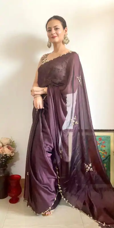 AC Resham Brown Color Rangoli Silk Handwork Cutwork Pearl Saree Casual, Wedding, Festive, Events . Expected Delivery  4-6 Working Days @1999/- only                                                                                                                                             | Embroidered Sarees, Bollywood Sarees, Creative Sarees, Designer Sarees, Ethnic Saree, Modern Digital sarees, Party Wear Sarees, Sarees