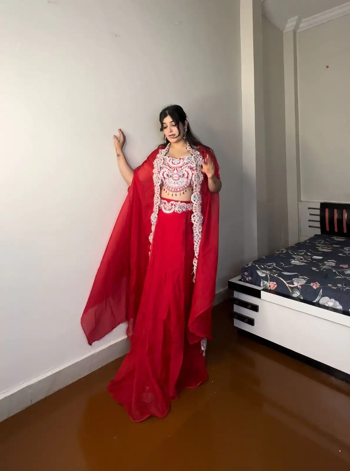 BE 338 Red Color Georgette Sequence Diamond Work Dhoti Suit Casual, Wedding, Festive, Events . Expected Delivery  4-6 Working Days @1999/- only      | Casual Suits, Jump Suits, Creative suits, Designer Suits, Palazzo Suits, Party Wear Suits, Patiala Suits, Salwar suit, Straight Suits