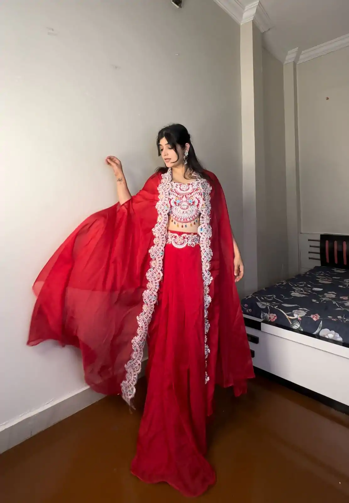 BE 338 Red Color Georgette Sequence Diamond Work Dhoti Suit Casual, Wedding, Festive, Events . Expected Delivery  4-6 Working Days @1999/- only      | Casual Suits, Jump Suits, Creative suits, Designer Suits, Palazzo Suits, Party Wear Suits, Patiala Suits, Salwar suit, Straight Suits
