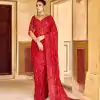 Gorgeous Red Color Georgette Sequins Embroidery Work Saree