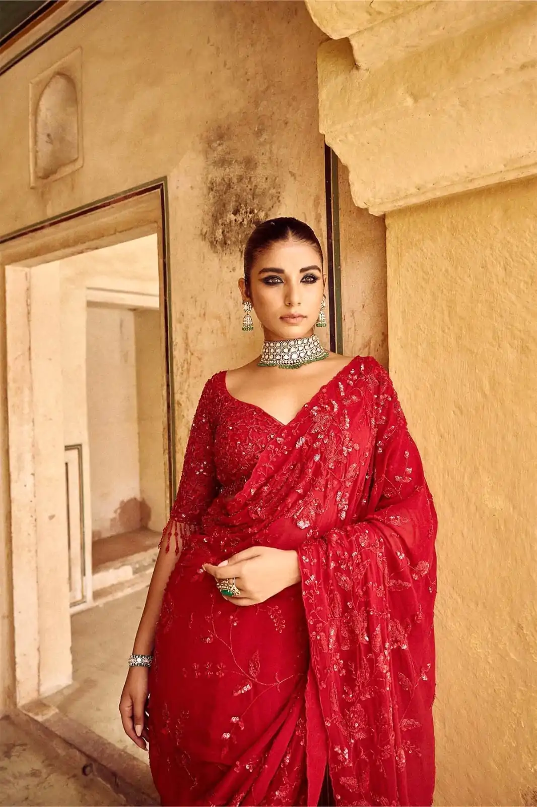 DF 3447 Red Color Georgette Sequins Embroidery work Saree Casual, Wedding, Festive, Events . Expected Delivery  4-6 Working Days @1799/- only                                                                                                                                             | Embroidered Sarees, Bollywood Sarees, Creative Sarees, Designer Sarees, Ethnic Saree, Modern Digital sarees, Party Wear Sarees, Sarees