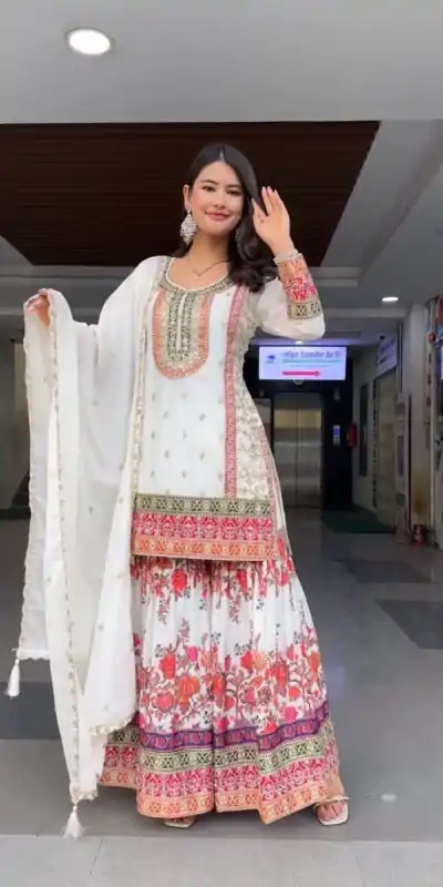 KF 1680 White Color Georgette Sequences Work Salwar Suit Casual, Wedding, Festive, Events . Expected Delivery  4-6 Working Days @2199/- only      | Casual Suits, Jump Suits, Creative suits, Designer Suits, Palazzo Suits, Party Wear Suits, Patiala Suits, Salwar suit, Straight Suits