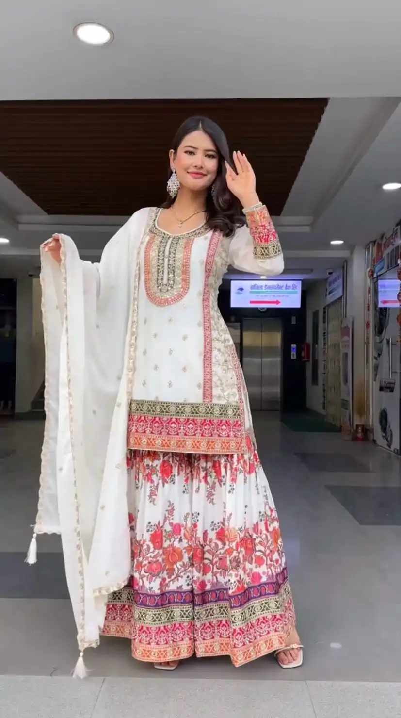 KF 1680 White Color Georgette Sequences Work Salwar Suit Casual, Wedding, Festive, Events . Expected Delivery  4-6 Working Days @2199/- only      | Casual Suits, Jump Suits, Creative suits, Designer Suits, Palazzo Suits, Party Wear Suits, Patiala Suits, Salwar suit, Straight Suits