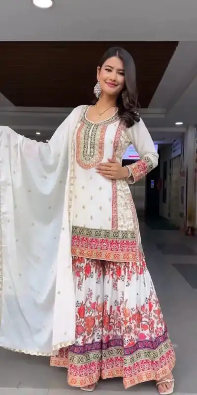 KF 1680 White Color Georgette Sequences Work Salwar Suit Casual, Wedding, Festive, Events . Expected Delivery  4-6 Working Days @2199/- only      | Casual Suits, Jump Suits, Creative suits, Designer Suits, Palazzo Suits, Party Wear Suits, Patiala Suits, Salwar suit, Straight Suits