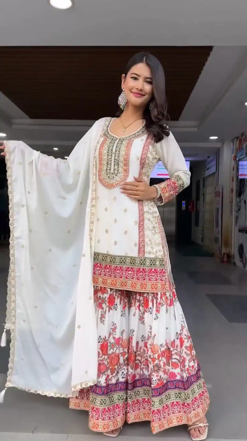KF 1680 White Color Georgette Sequences Work Salwar Suit Casual, Wedding, Festive, Events . Expected Delivery  4-6 Working Days @2199/- only      | Casual Suits, Jump Suits, Creative suits, Designer Suits, Palazzo Suits, Party Wear Suits, Patiala Suits, Salwar suit, Straight Suits