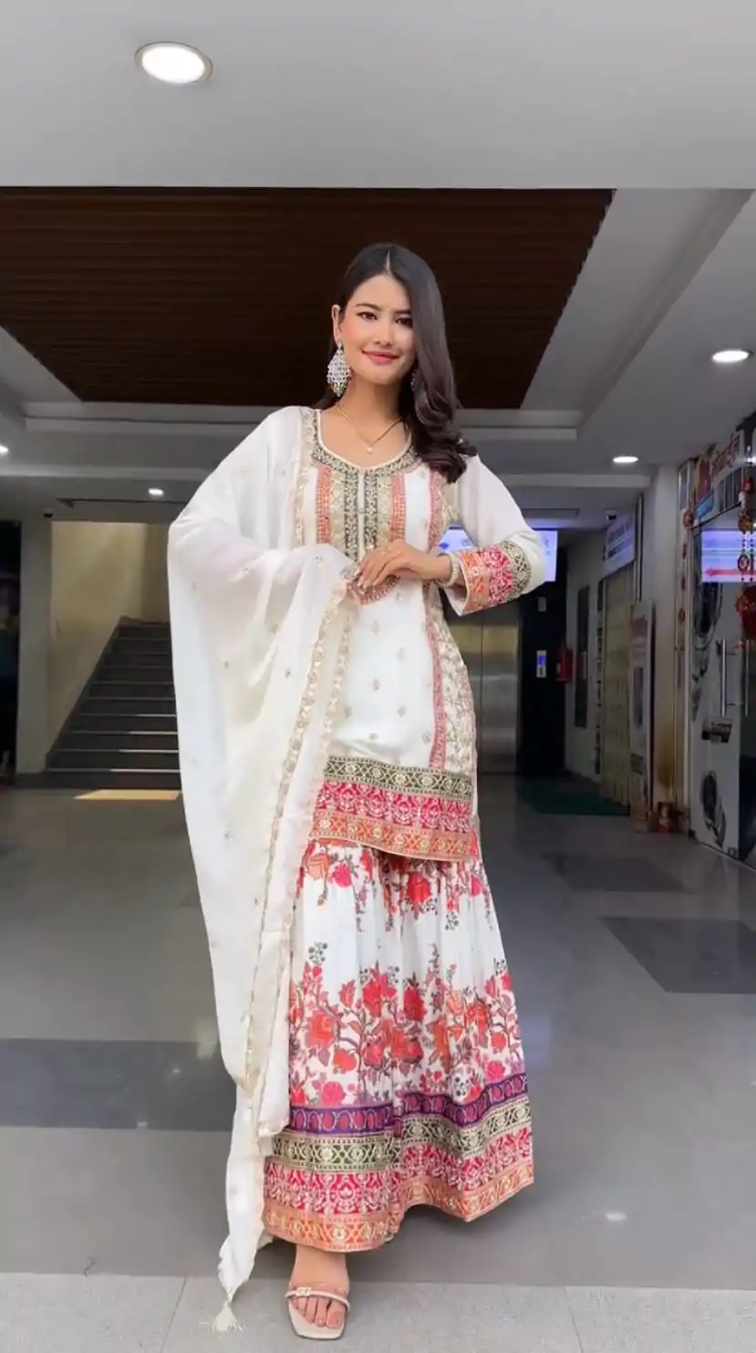 KF 1680 White Color Georgette Sequences Work Salwar Suit Casual, Wedding, Festive, Events . Expected Delivery  4-6 Working Days @2199/- only      | Casual Suits, Jump Suits, Creative suits, Designer Suits, Palazzo Suits, Party Wear Suits, Patiala Suits, Salwar suit, Straight Suits